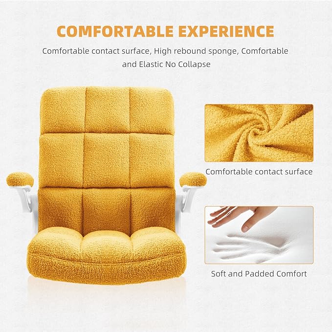 SEATZONE Comfy Office Chair,Yellow Small Desk Chair with Flip-up Armrests Adjustable Swivel Computer Chair for Home,Office,Bedroom