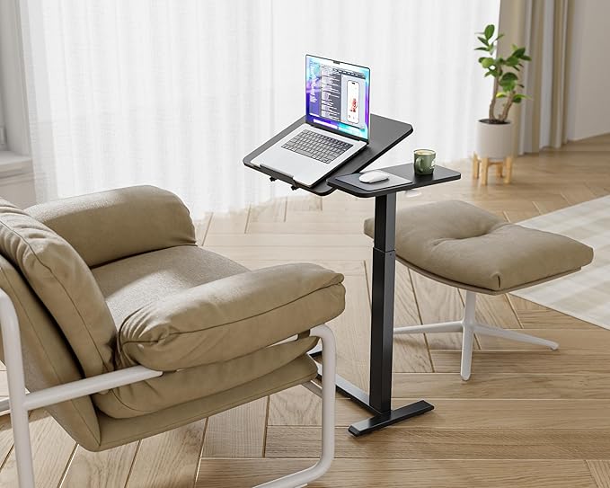 Ywin Medical Adjustable Tilt Overbed Bedside Table with Wheels, Swivel Portable Tray Table(27.6" W x 15.8" D), Small Standing Desk for Bedroom, Hospital, Couch, Office Use,Black