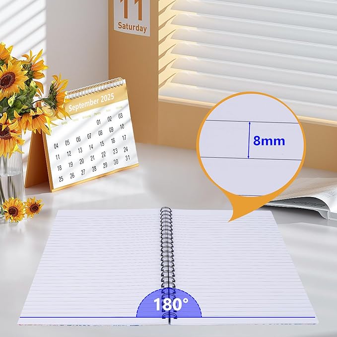 Spiral Notebook,A4 Lined Notebook, 3 Pack,8"x11-1/2", 120 Sheets & 240 Pages, Water Resistant Cover Notebook Set Perfect for School & Office