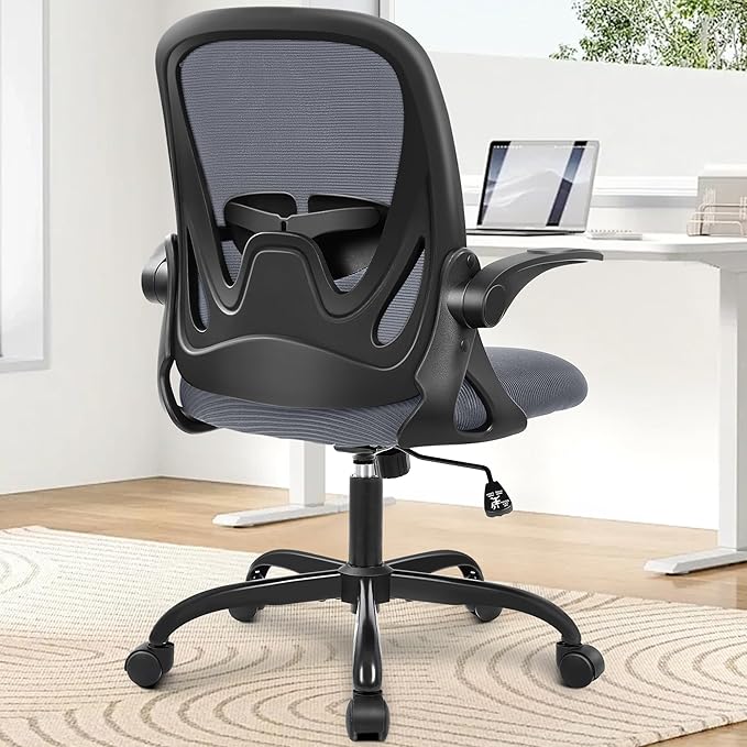 Primy Office Chair Ergonomic Desk Chair with Adjustable Lumbar Support and Height, Swivel Breathable Desk Mesh Computer Chair with Flip up Armrests for Conference Room(Dark Gray)