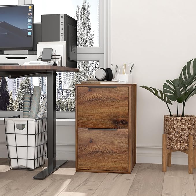LUCYPAL 2-Drawer Wood File Cabinet,Wooden Drak Brown File Cabinets for Letter Size,Under Desk Filing Cabinet for Home Office,Assembly Required