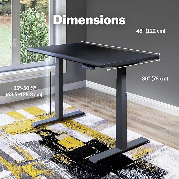 Vari ComfortEdge 48x30 Inch Electric Standing Desk – Height Adjustable Sit Stand VariDesk with Memory Presets, Sloped Edge, 220 LB Capacity + Tool-Free Assembly (Black)