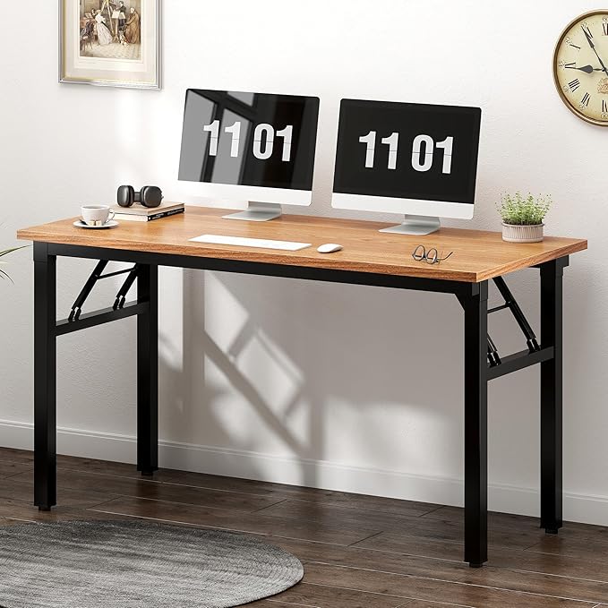 Need Home Office Desk 47 inches Folding Computer Table Workstation No Install, Teak and Black
