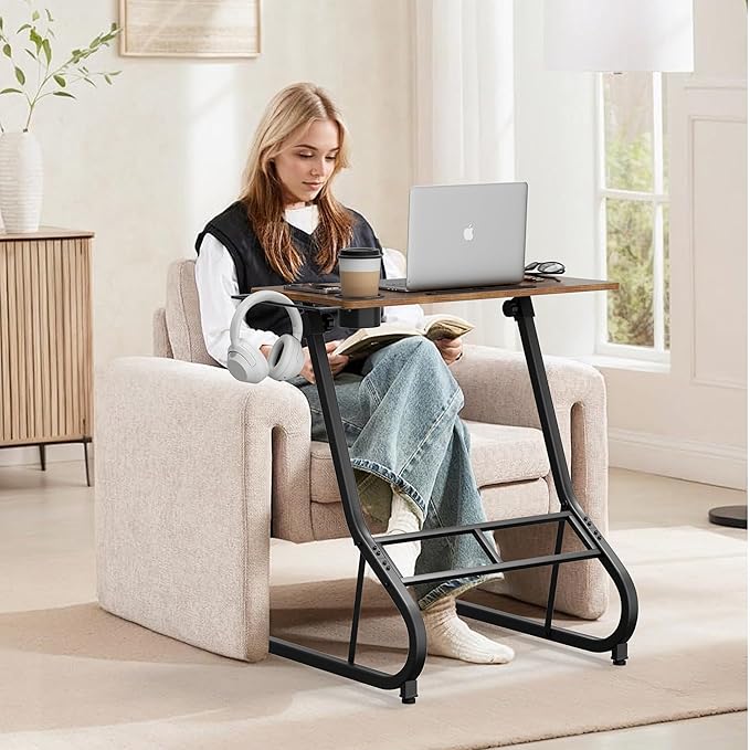 GRLEAF Adjustable Height Standing Desk for Walking Pad Treadmill, Desk for Laptop with Cup Holder, Desk for Bike/Cycling, Used for Bedrooms and Offices (Vintage Brown)