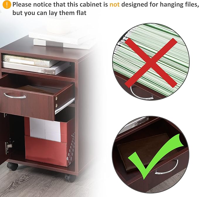 HOMCOM Mobile Storage Cabinet Organizer with Drawer and Cabinet, Printer Stand with Castors, Brown
