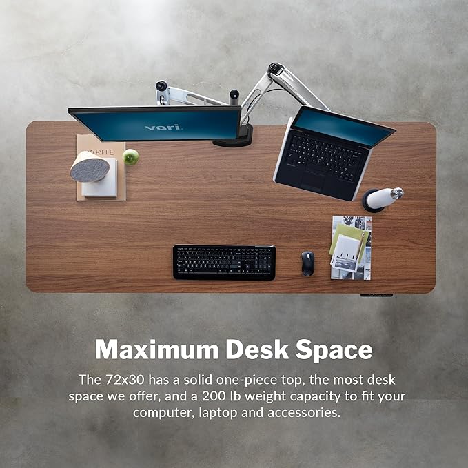 VARI Electric Standing Desk - Varidesk Height Adjustable Sit/Stand Desk - Dual Motor with Memory Presets, Stable T-Style Legs - Gaming or Home Office Workstation - 72”x30”, Walnut
