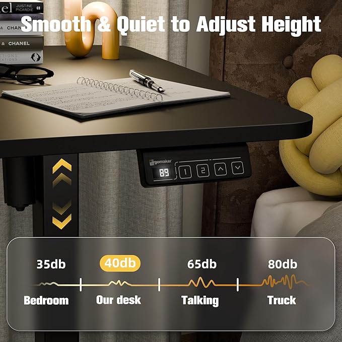 ERGOMAKER Electric Standing Desk, 55" x 23.6" Height Adjustable Sit Stand Desk with Splice Board for Home Office, Computer Table Memory Preset (Black Frame, Black Desktop)