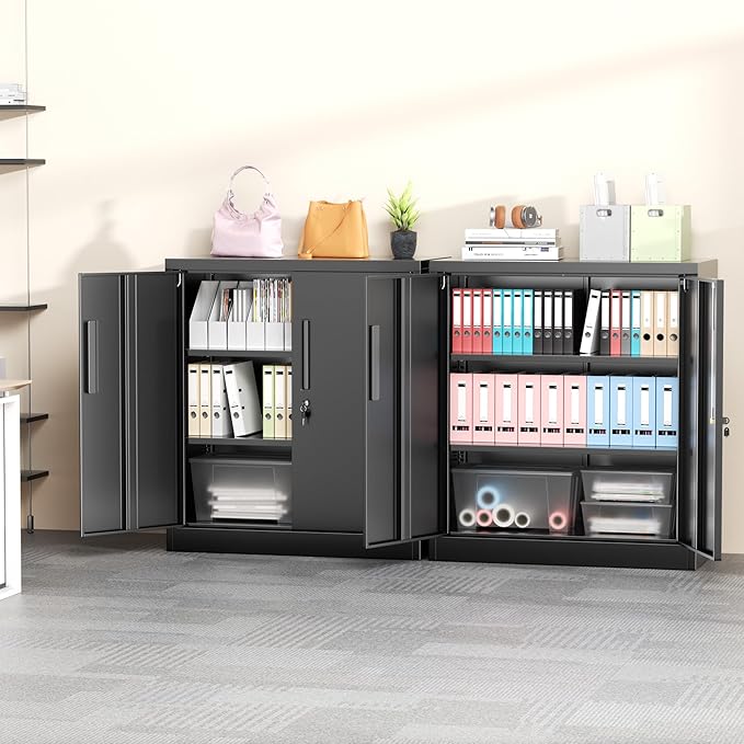 Greenvelly Metal Cabinet, 36" Locking Storage File Cabinet with Doors and Shelves for Office,Home,Gym,School,Kitchen(Black)