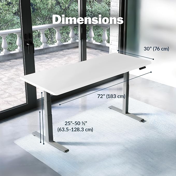 Vari ComfortEdge Electric Height Adjustable Standing Desk - 72x30 Varidesk Sit-Stand Desk for Home Office, Sloped Ergonomic Front Edge, Stable T-Style Legs, Easy Assembly - White - 2 Packages