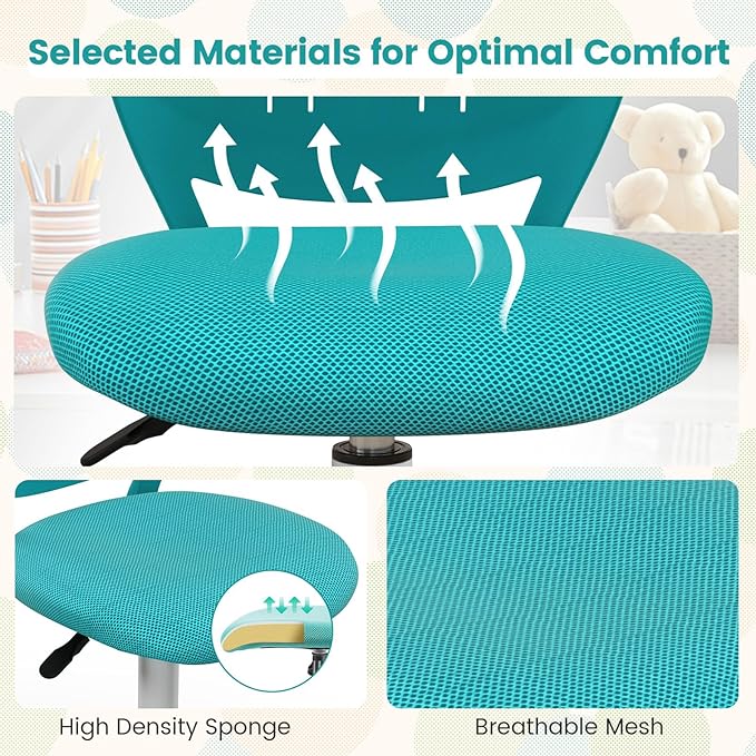 POWERSTONE Home Desk Chair Cute Office Chair Small Adjustable Swivel Task Chair Armless Writing Desk Chair for Small SpaceTurquoise