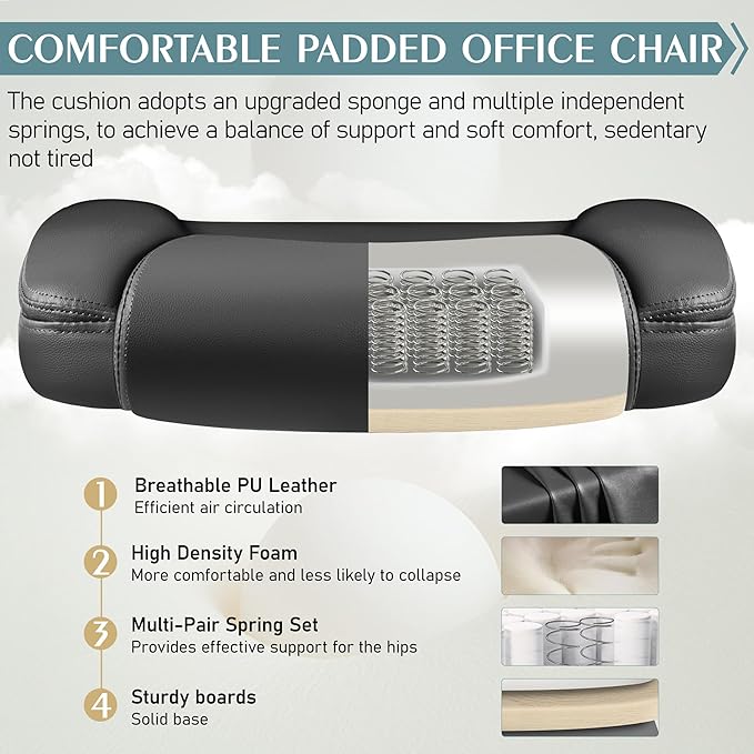Leather Office Chair, PU Home Computer Desk Chairs with Ergonomic Back Support, 360°Swivel Free,Small Gaming Chair with Wheels and Adjustable Armrests, for Short People Use, Black