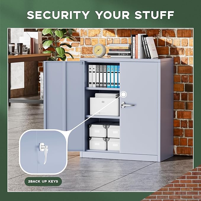 Greenvelly Metal Cabinet, 36" Locking Storage File Cabinet with Doors and Shelves for Office,Home,Gym,School,Kitchen(Dark Grey)