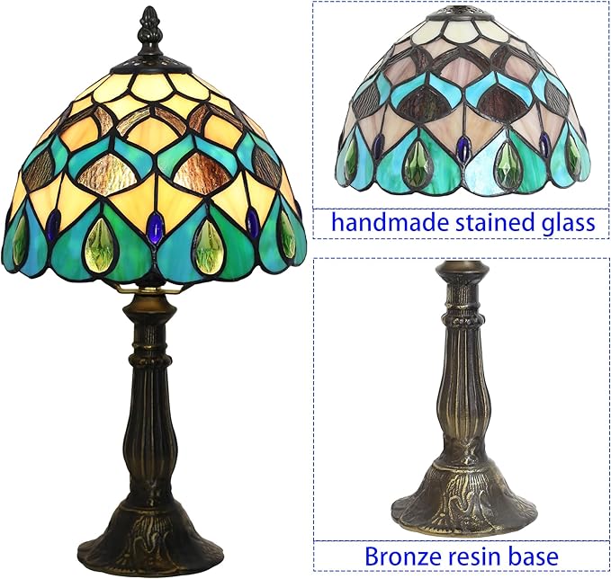 Tiffany lamp 8-inch Stained Glass lamp Suitable for use on Bedroom nightstands and can Also be Used as a Small Reading lamp in Living Rooms and Home Offices