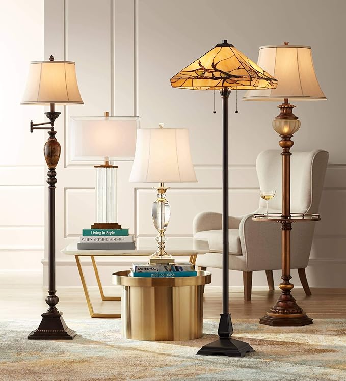 Robert Louis Tiffany Budding Branch Mission Rustic Tiffany Style Floor Lamp Standing 62" Tall Bronze Metal Hand-Crafted Stained Art Glass Shade for Living Room Reading House (Colors May Vary)