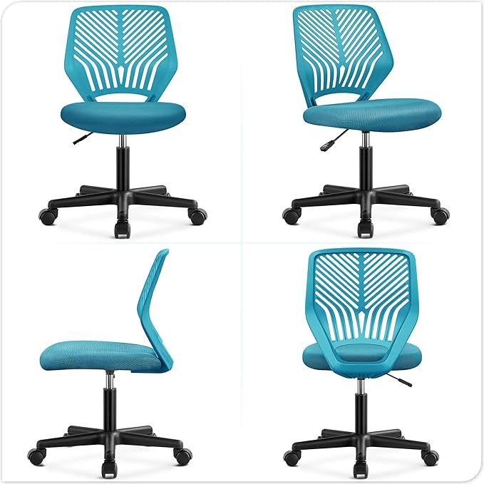Yaheetech Kids Cute Office Chair Low-Back Armless Study Chair w/Lumbar Support Adjustable Height for Children in Bedroom School, Turquoise