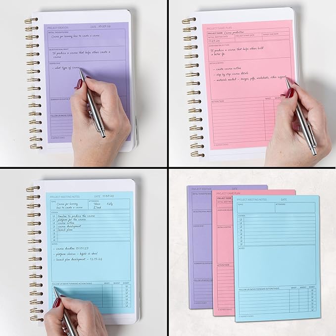 Meeting Notebook for Work & Project Planner Kit for Men and Women – 90 Large Sticky Notes for Work Organization, Project Management, Business Professionals & Work Planners