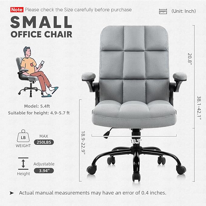 SEATZONE Home Office Executive Desk Chair with Wheels,Comfortable Ergonomic Flip-up Armrest Adjustable Swivel Computer Desk Chair,Grey