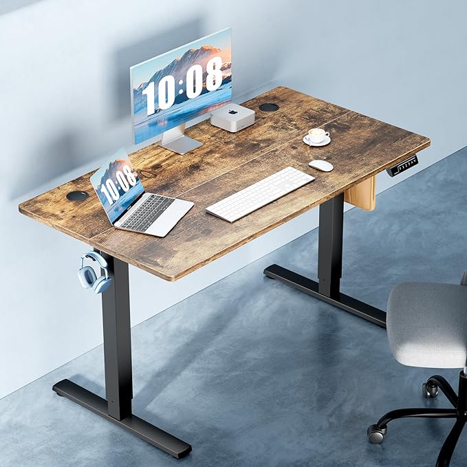 Sweetcrispy Height Adjustable Electric Standing Desk, 40 x 24 Inch Sit to Stand Up Computer Workstation Rising Gaming Office Table with 3 Memory Presets, Splice Board, T-Shaped Bracket Home