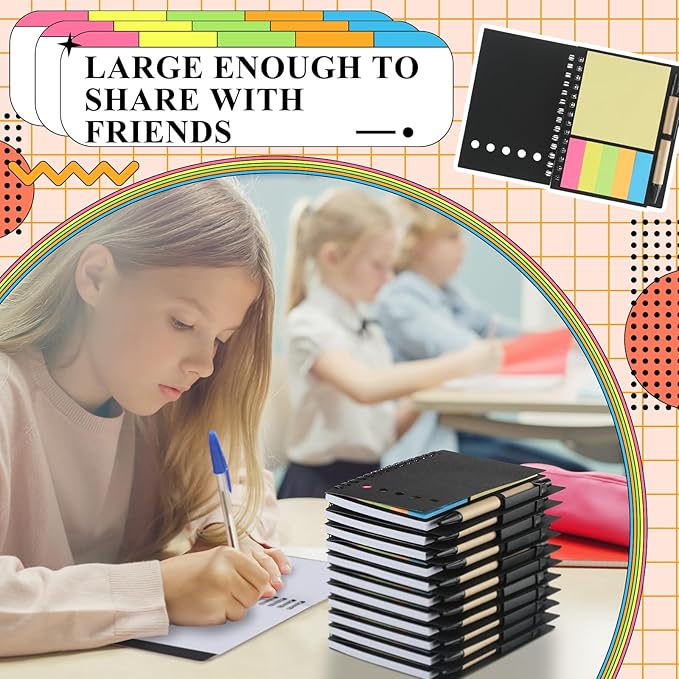 Qilery 100 Pack Lined Spiral Notebook Small Notepad and Pen Set Steno Pads Lined Notepad Black Pocket Notebook for Business Office School Supplies