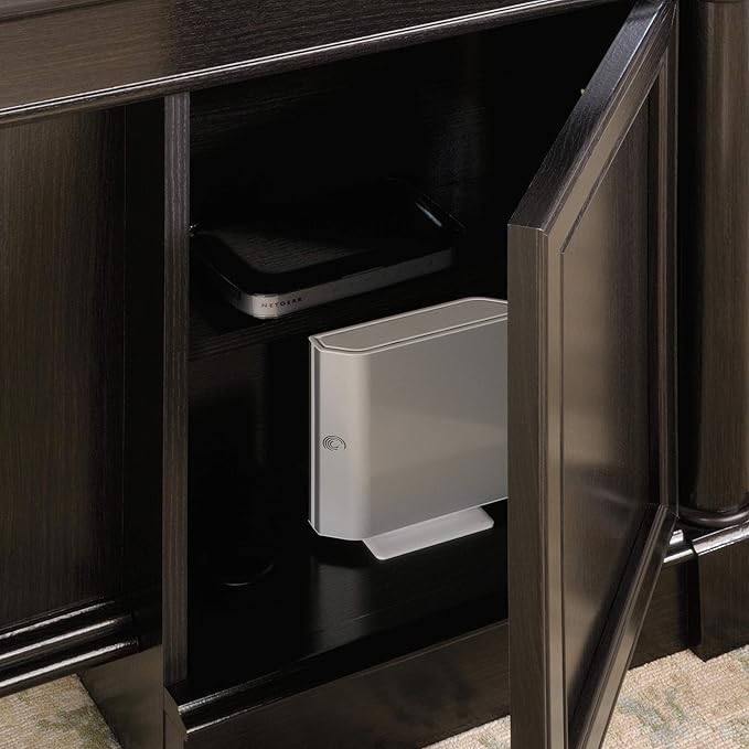 Sauder Palladia Office Desk with Drawers, Executive Desk with File Cabinet Storage, Cable Management, Keyboard Tray, in Wind Oak Finish