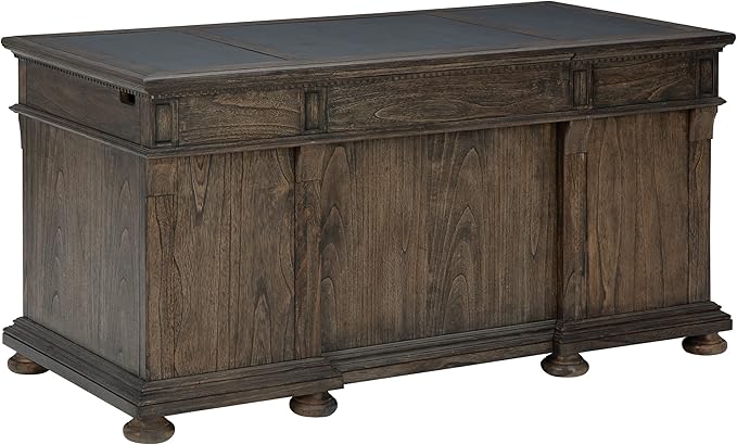 Hekman Furniture Wellington Estates Junior Executive Desk with Leather Top, Traditional Wooden Writing Desk, Small Home Office Desk with Drawers, Desk with Pull-Out Writing Surface