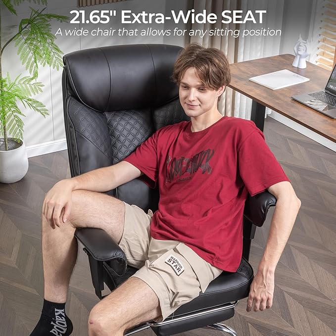 GTRACING Big and Tall Office Chair 400lbs High Back Computer Gaming Chair with Ergonomic Lumbar Support &Pocket Spring Cushion for Lower Back Pain Relief, Leather Executive Chair with Foot Rest, Black
