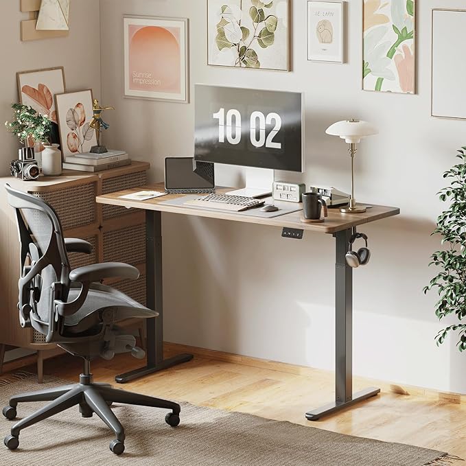 Cubiker Standing Desk, Stand up Height Adjustable Home Office Electric Desk, 40 x 24 Inch Sit Stand Desk with Splice Board, Black Walnut Desktop