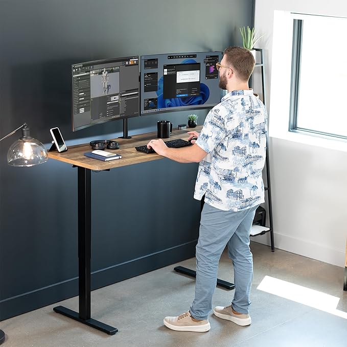 VIVO Electric 60 x 24 in Standing Desk, Memory Height Adjustment, 1B Series, One-Piece Reclaimed Wood Top, Black Frame, DESK-KIT-1B6P