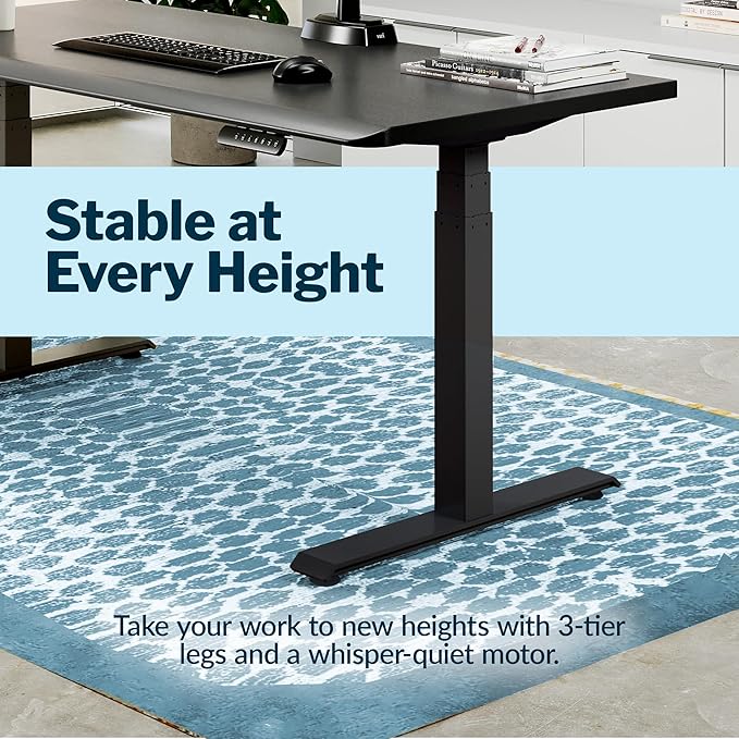 Vari ComfortEdge 60x30 Inch Adjustable Electric Standing Desk – Sit Stand VariDesk with Memory Presets, Sloped Edge, 200 LB Capacity + Tool-Free Assembly (Black)