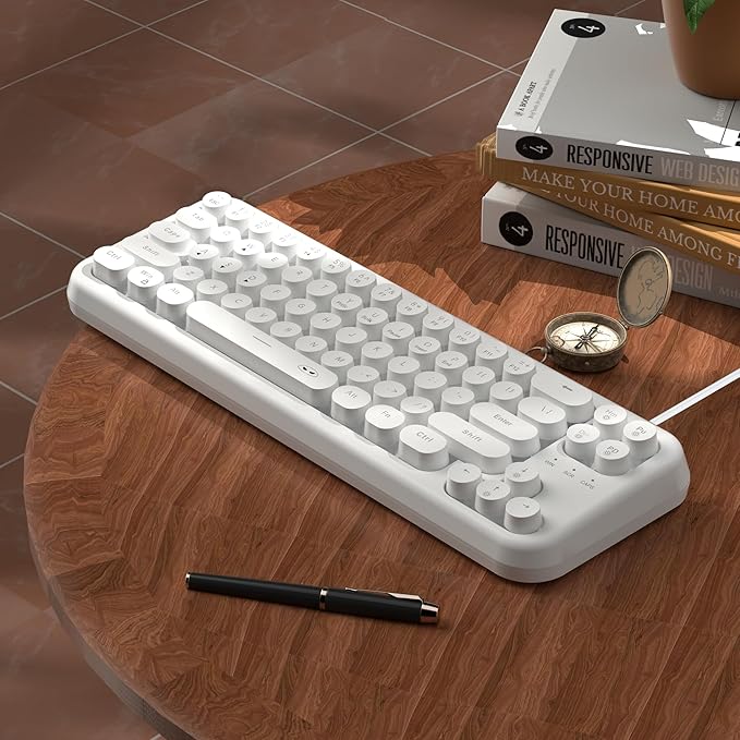MageGee Typewriter Style 60 Percent Keyboard, Life Waterproof Gaming Keyboard with RGB Backlit Small Compact Portable 60% Keyboards (Milky White)
