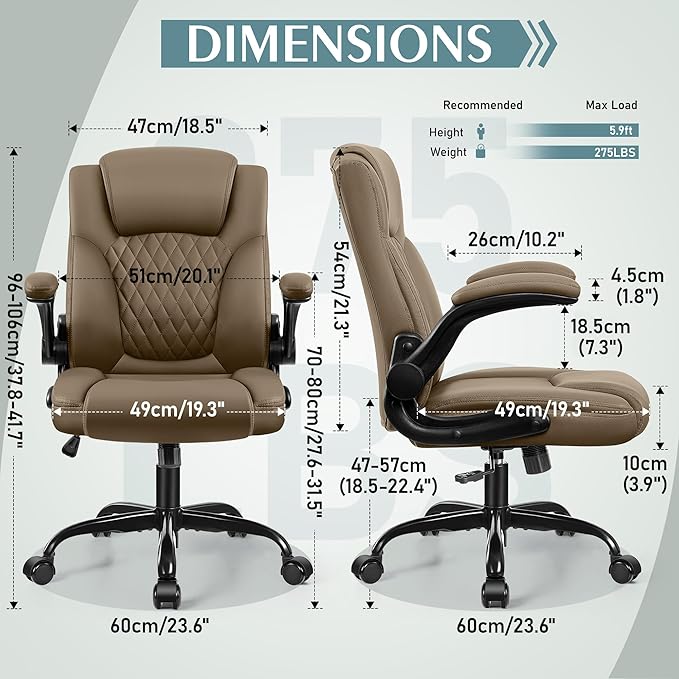 Leather Office Chair, PU Home Computer Desk Chairs with Ergonomic Back Support, 360° Swivel Free,Small Gmaing Chair with Wheels and Adjustable Armrests, for Short People Use, Earthy Yellow