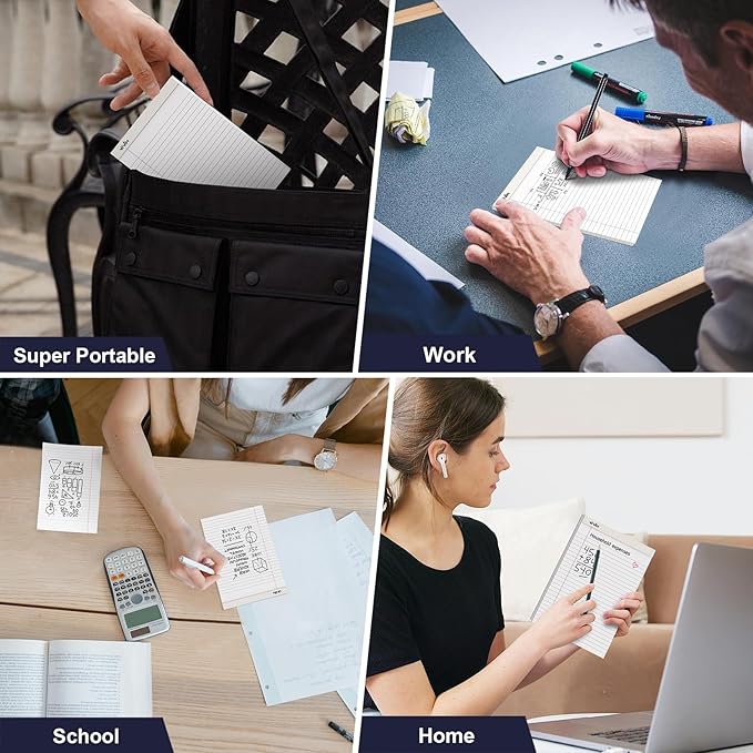 ViVin 5 x 8 Inch Legal Pads, 6 Pack, Narrow Ruled, 50 Sheets Per Writing Pad, Perforated Note Pads Ideal for Home, Office, Business, 300 Sheets, White Paper