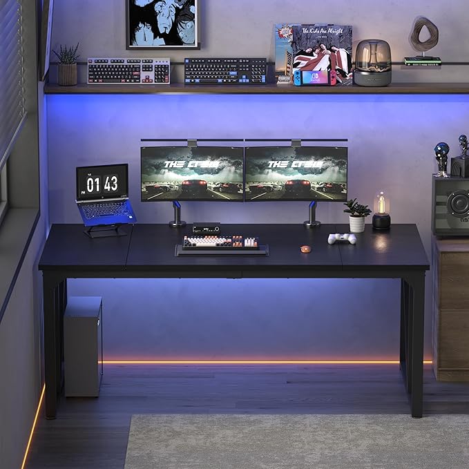 NSdirect Computer Desk 70×30.7Inch Gaming Desk with Deeper & Thicker Desktop, Office Desk Work Desk for Home Office, Black
