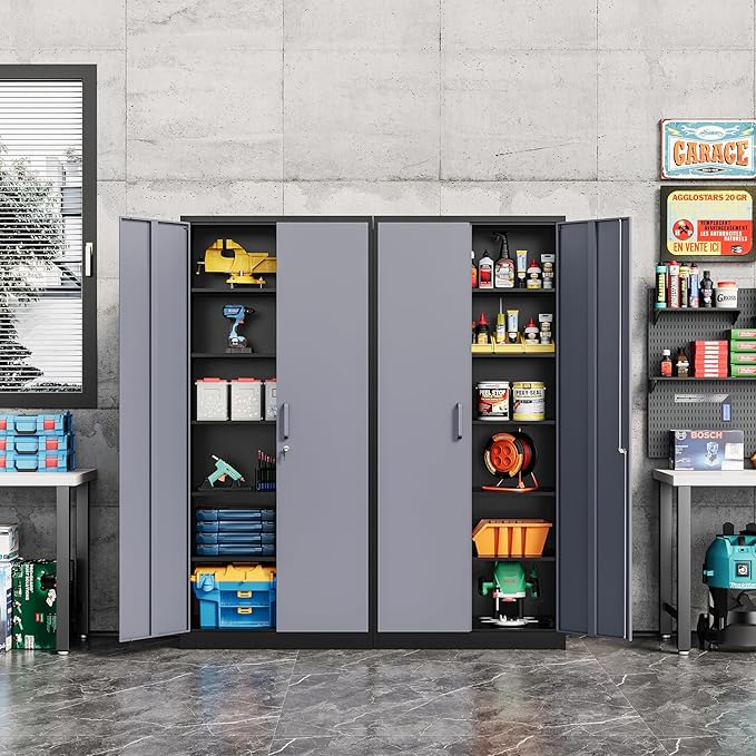 Metal 71' Tall File Cabinet with Lockable Doors and 5 Adjustable Shelves - Black&Gray Steel Storage Cabinet for Home, School, Office, Garage