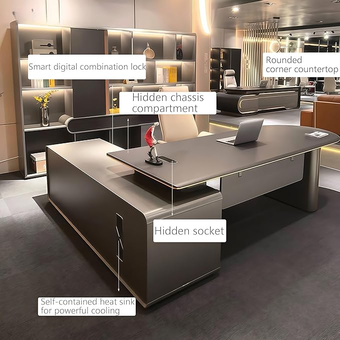 Modern Executive Desk, 118.1 inch L Shaped Desk with Storage, L Shape Corner Desks with Drawers No Installation Required Without Display Racks and Bookshelves