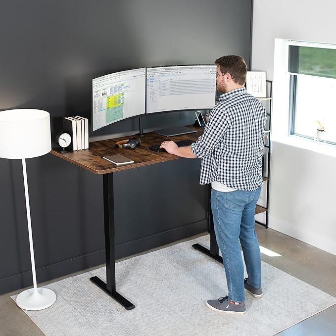 VIVO Electric 71 x 30 in Rustic Standing Desk, Memory Height Adjustment, 1B Series, Vintage Brown Top Black Frame, DESK-KIT-1B7N