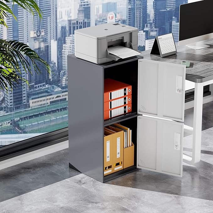 2 Door Vertical Stackable Storage Cabinet with Locking Doors,Shelves File Cabinet Organizer,Metal Locker Storage Cabinet Office, Home, Gym, School,KidsRoom (2 Door, Grey)