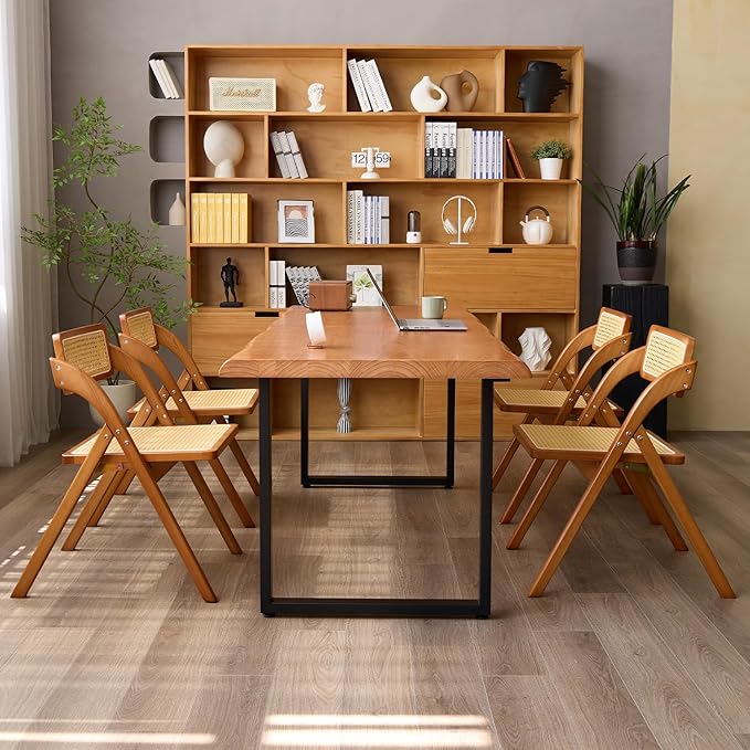 Stylish Solid Wood Office Desk with Sturdy Metal Base - Durable Executive Computer Desk or Dining Table in Multiple Sizes - Perfect for Home Office and Work Environments(Tan70.87in)