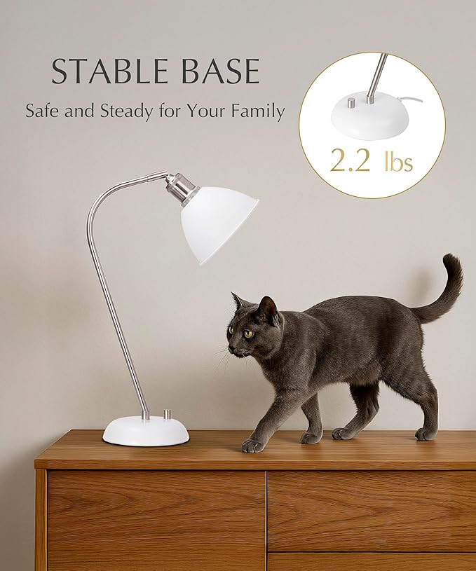 HarvestLand Halo White Desk Lamps – Adjustable Reading Lamp, Pharmacy Style Metal Desk Lamp, Industrial Table Lamp with Solid Base for Bedside Table, Home Office, White Table Lamp