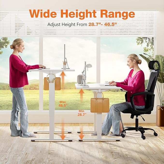 Sweetcrispy Standing Desk Adjustable Height, 48inch Electric Sit Stand up Desk for Home Office, Modern Rising Work Table for Computer Laptop, Lift Gaming Desk Sturdy Ergonomic Workstation, White
