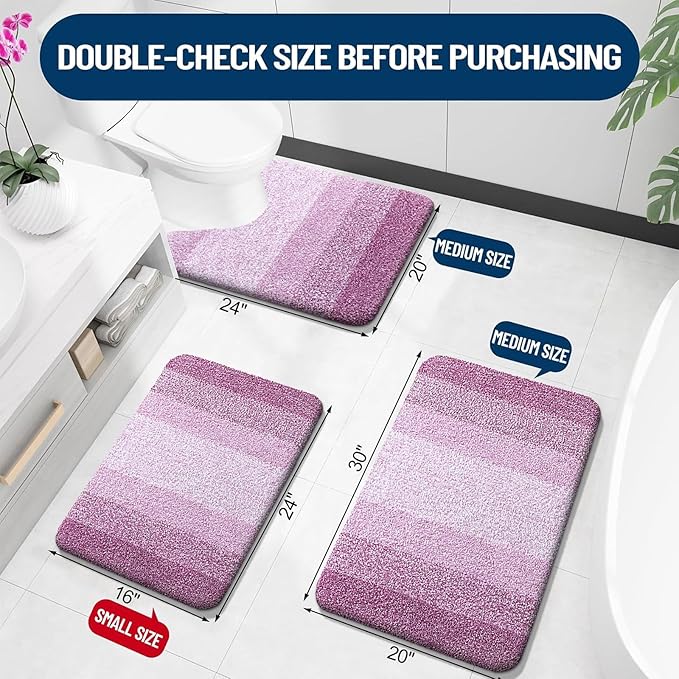 OLANLY Luxury Toilet Rugs U-Shaped 24x20, Extra Soft and Absorbent Microfiber Bathroom Rugs, Non-Slip Plush Shaggy Bath Mat, Machine Wash Dry, Contour Bathroom Mats for Toilet Base, Pinkish-Purple