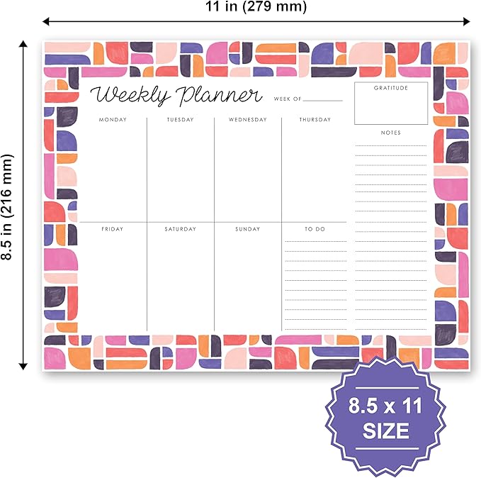 Weekly Planner Pad, 52 Letter Size Tear Off Sheets, 8.5” x 11” Undated Calendar Weekly Desk Planner Notepad, Daily Schedule Priorities To Do List for Week (Style 3)