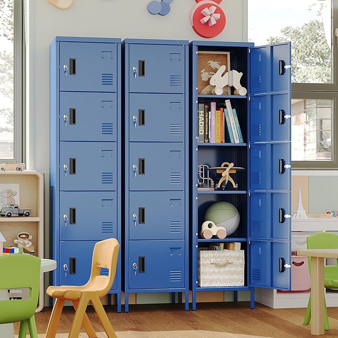 Metal Locker with Lock and Ventilation Holes,Metal Storage Locker with Business Card Slof for Home,Gym,Garage,School,Office,66" H x 15.8" W x 15.8" D Assembly Required,Blue