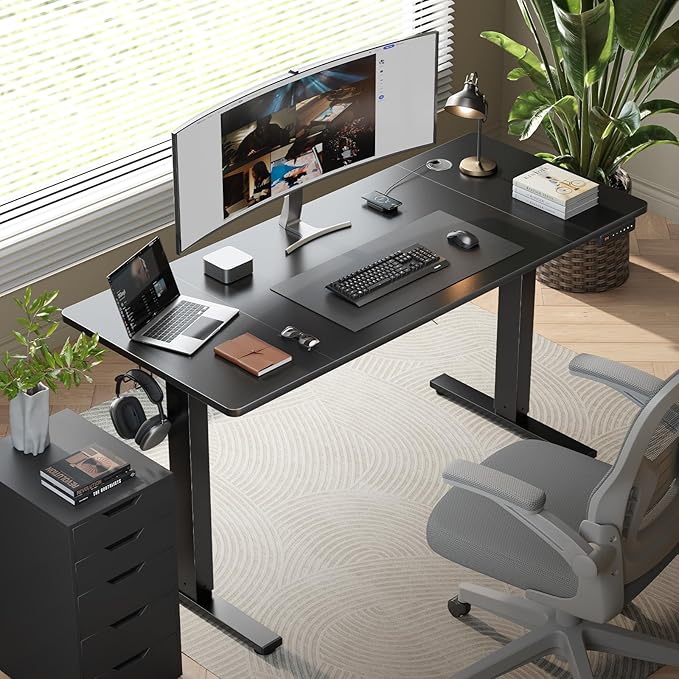 SIAGO Electric Standing Desk Adjustable - 55 x 24 Inch Sit Stand up Desk with Cable Management - 3 Memory Preset Adjustable Height Table