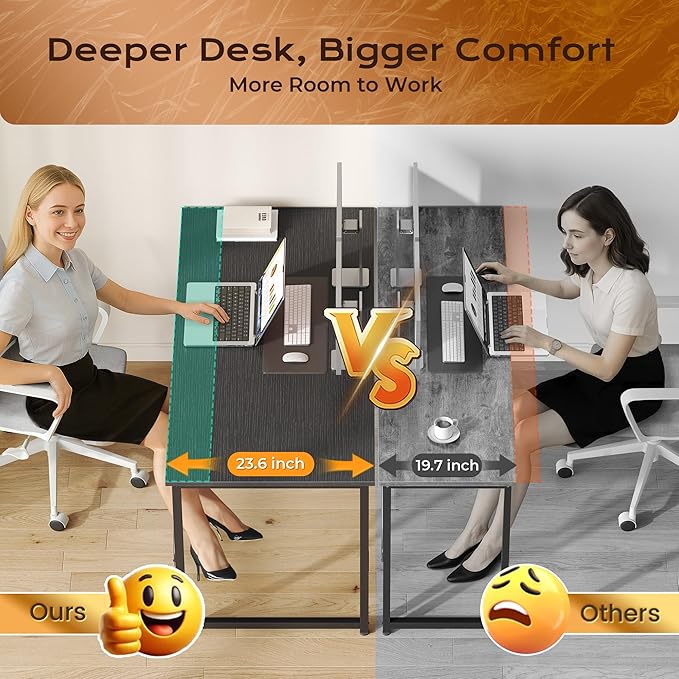 PRAISUN 54 X 24 Inch Computer Desk with Deeper Desktop, Gaming Office Writing Work Desk for Home Office, Study, Bedroom, Work from Home, Metal Frame, Black