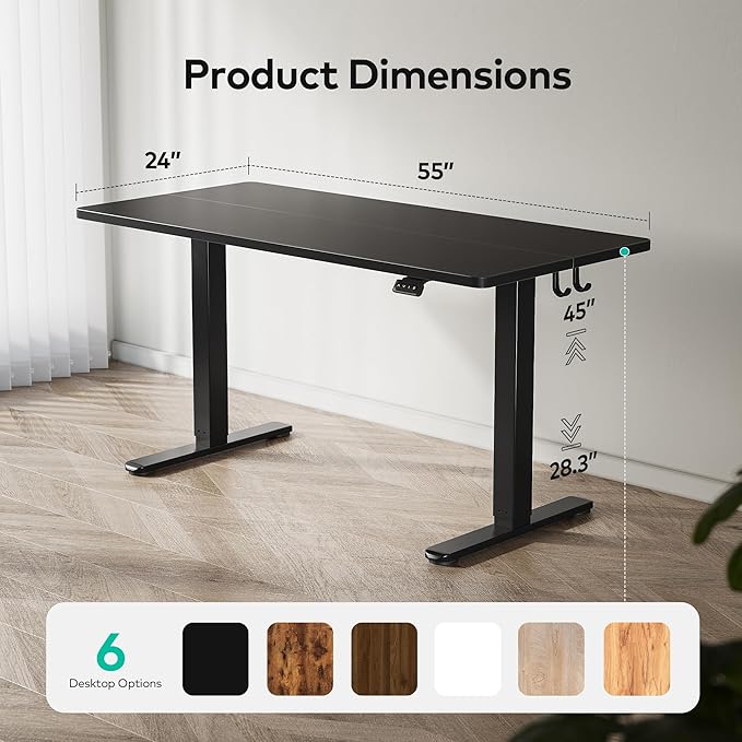 FEZIBO Electric Standing Desk Height Adjustable, 55 x 24 Inches Sit Stand up Desk, Home Office Computer Desk Rising Memory Presets (Black)
