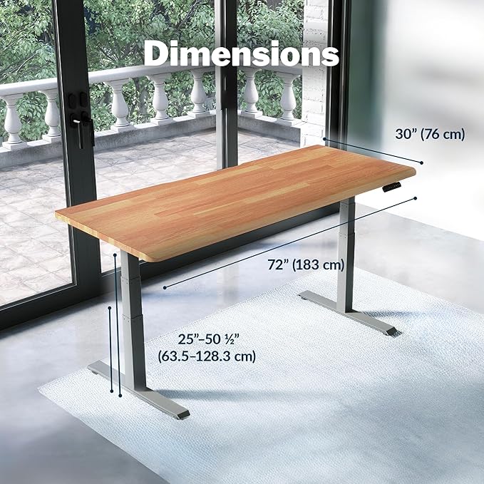 Vari ComfortEdge 72x30 Inch Electric Standing Desk – Height Adjustable Large Office Sit Stand VariDesk with Sloped Edge, Memory Presets, 180 LB Capacity + Tool-Free Assembly (Butcher Block)