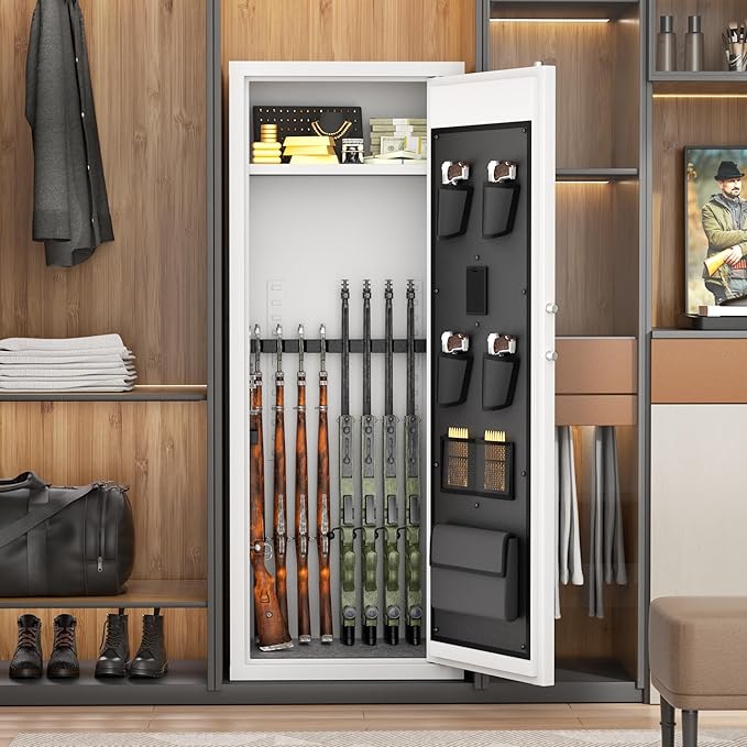 Greenvelly 12-14 Gun Safe for Rifles and Pistols,Gun Cabinet with Password Lock for Home,Office,Bedroom(White,Assembly Required)