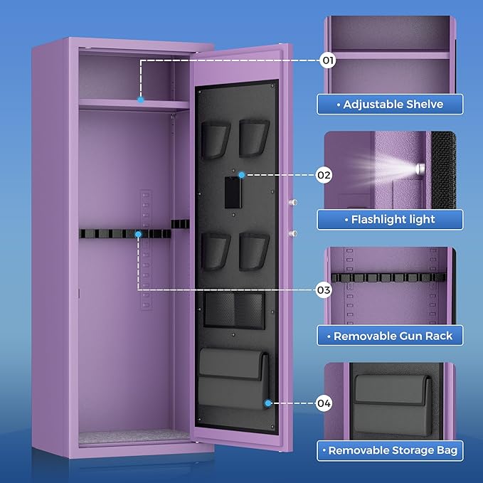 Greenvelly 12-14 Gun Safe for Rifles and Pistols,Gun Cabinet with Password Lock for Home,Office,Bedroom(Purple,Assembly Required)