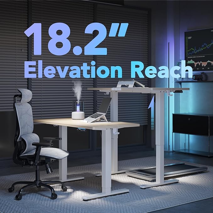 HUANUO AI-Powered Electric Standing Desk with Smart APP, Work with Alexa & Google, Adjustable Height, 6 Memory Settings, Sedentary Reminder, Ergonomic Sit-Stand Desk, 55-inch, Light Walnut
